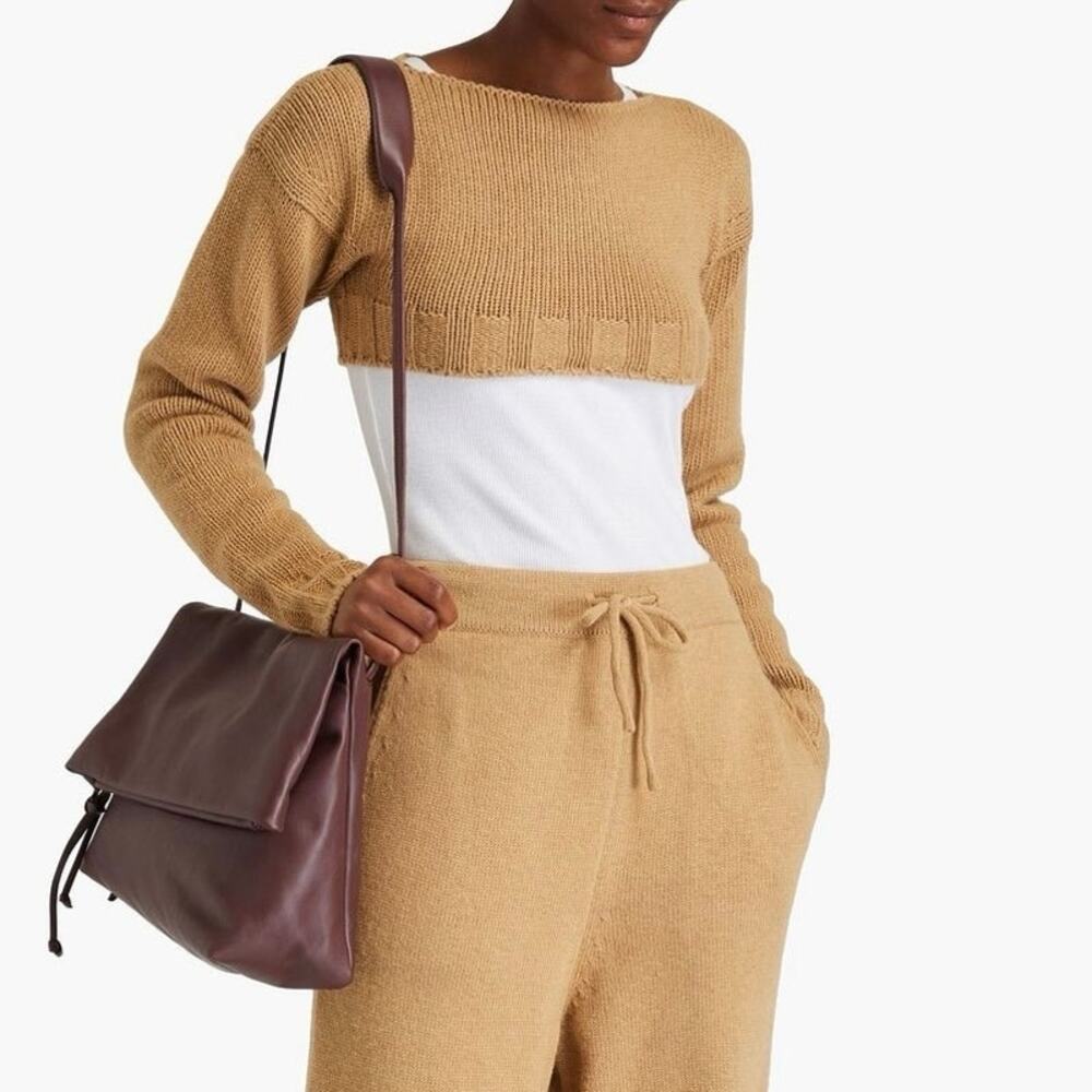 LE 17 SEPTEMBRE Cropped knitted sweater in tan camel sz S